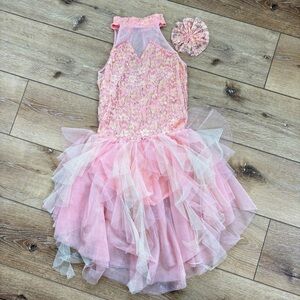 A Wish Come True Dance Ballet Costume Pink Size LC "How Will I Know" & Hair Clip